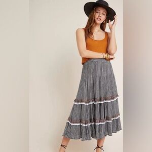 Anthropologie Beachgold Jocelyn Tiered Midi Skirt M EUC